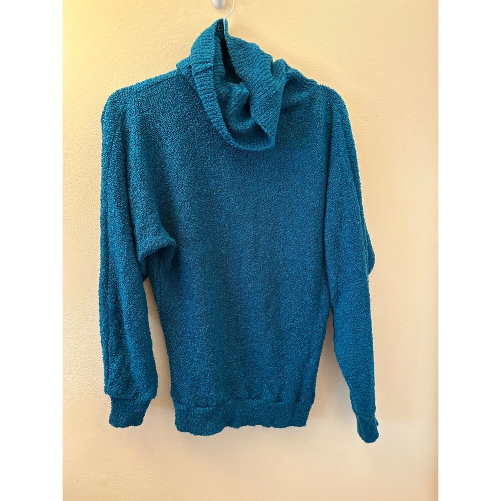 90s Womens Acrylic Teal Cowl Neck Sweater Size L